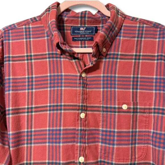 Vineyard Vines Slim Longshore Flannel Shirt | Men's Size L | Coastal Cabincore - Picture 3 of 7